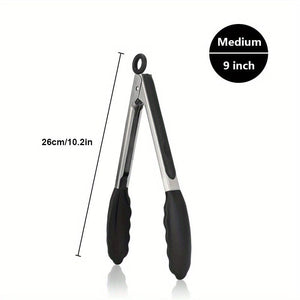 Planet Gates Medium 1PC Tongs For Cooking, Kitchen Tongs With Silicone Tips, High Heat Resistant Locking Tongs, Heavy Duty, Great Grips, 7, 9, 30.48 Cm, Black