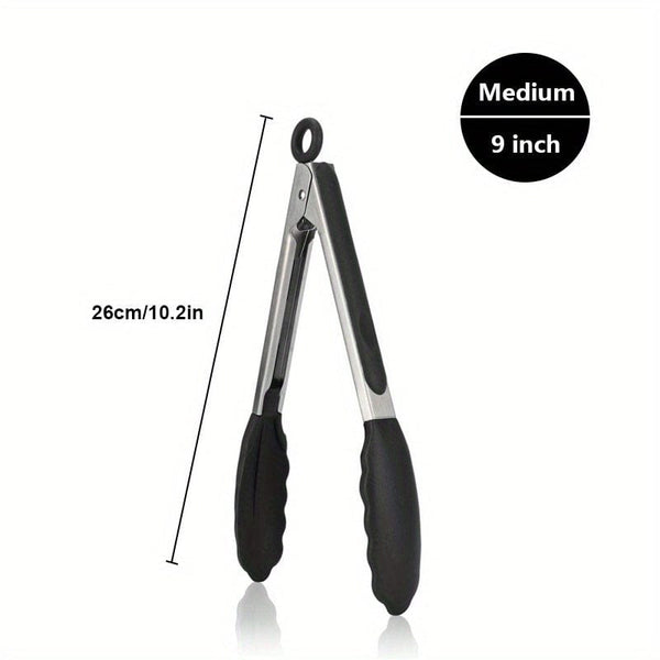 Planet Gates Medium 1PC Tongs For Cooking, Kitchen Tongs With Silicone Tips, High Heat Resistant Locking Tongs, Heavy Duty, Great Grips, 7, 9, 30.48 Cm, Black