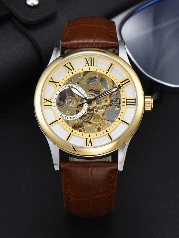 Planet Gates Medium gold white Man watch automatic movement rome skeleton wholesale automatic watch leathers waterproof LONGLUX mechanical wrist watches