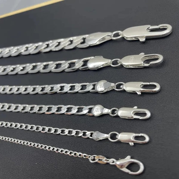 Planet Gates Men's 925 Sterling Silver Necklace 2/4/6/8/10/12MM 40-75cm Face Chain Necklace Lobster Clasp Men Women Engagement Jewelry Gifts