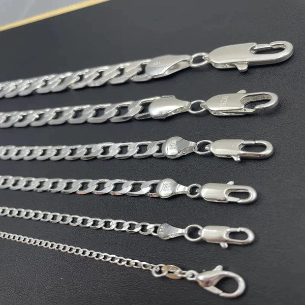 Planet Gates Men's 925 Sterling Silver Necklace 2/4/6/8/10/12MM 40-75cm Face Chain Necklace Lobster Clasp Men Women Engagement Jewelry Gifts