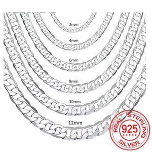 Planet Gates Men's 925 Sterling Silver Necklace 2/4/6/8/10/12MM 40-75cm Face Chain Necklace Lobster Clasp Men Women Engagement Jewelry Gifts