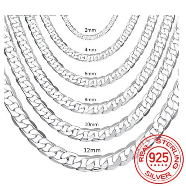 Planet Gates Men's 925 Sterling Silver Necklace 2/4/6/8/10/12MM 40-75cm Face Chain Necklace Lobster Clasp Men Women Engagement Jewelry Gifts