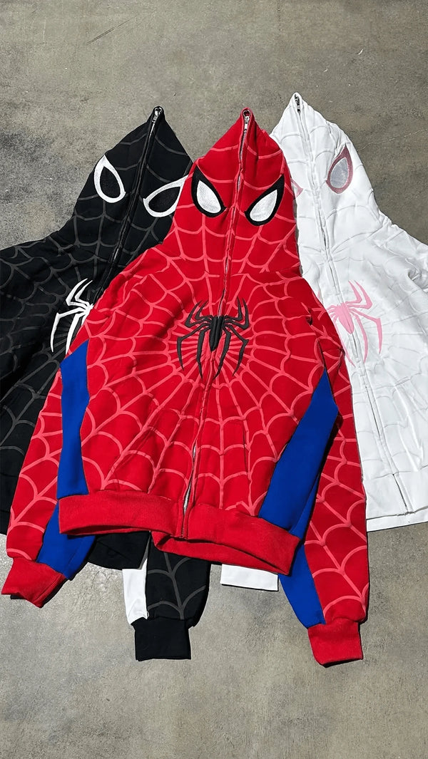 Planet Gates Men Spider Print Hoodies Women Hip Hop Zipper Long Sleeve Jacket Coats Y2k Autumn Winter Harajuku Casual Loose Hooded Sweatshirt