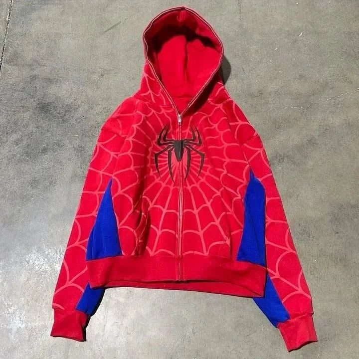 Planet Gates Men Spider Print Hoodies Women Hip Hop Zipper Long Sleeve Jacket Coats Y2k Autumn Winter Harajuku Casual Loose Hooded Sweatshirt