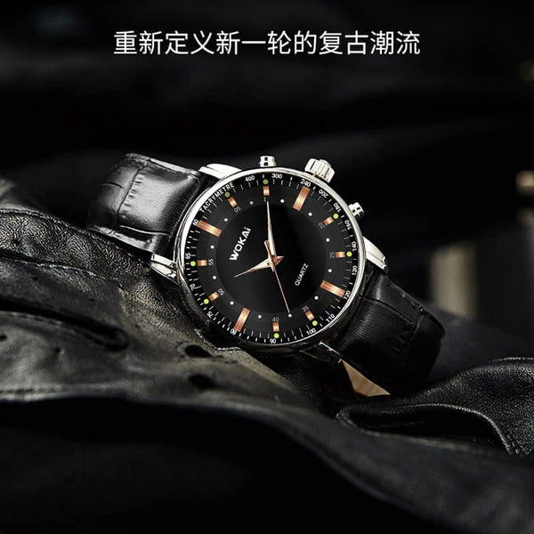 Planet Gates men watch / No / CHINA WOKAI high quality casual men's belt quartz watch classic retro Roman simple style business male student electronic clock