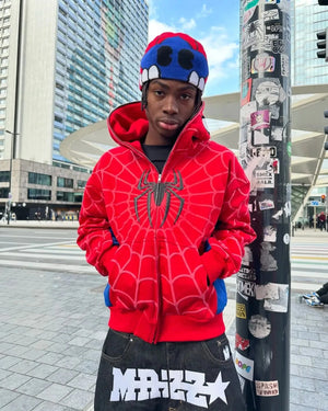 Planet Gates Men Women Fashion Hip Hop Jacket Street Sweatshirt America Gothic Red Spider Print Hoodie Y2k Retro Full Zip Up Loose Hoodies