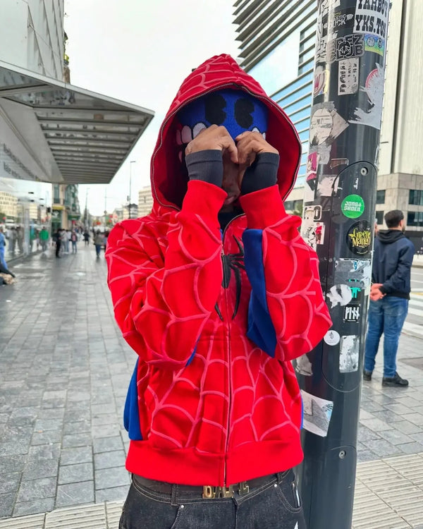 Planet Gates Men Women Fashion Hip Hop Jacket Street Sweatshirt America Gothic Red Spider Print Hoodie Y2k Retro Full Zip Up Loose Hoodies