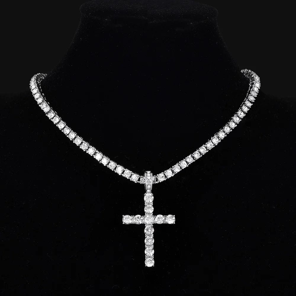 Planet Gates Men Women Hip Hop Cross Pendant Necklace With 4mm Zircon Tennis Chain Iced Out Exquisite Bling Jewelry Fashion Trendy Creative