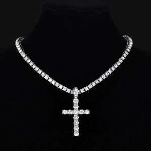 Planet Gates Men Women Hip Hop Cross Pendant Necklace With 4mm Zircon Tennis Chain Iced Out Exquisite Bling Jewelry Fashion Trendy Creative
