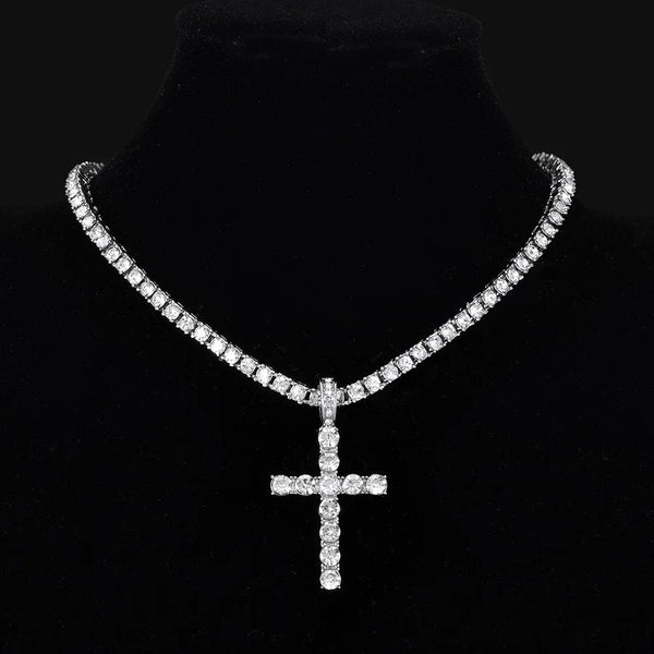 Planet Gates Men Women Hip Hop Cross Pendant Necklace With 4mm Zircon Tennis Chain Iced Out Exquisite Bling Jewelry Fashion Trendy Creative