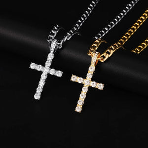 Planet Gates Men Women Hip Hop Cross Pendant Necklace With 4mm Zircon Tennis Chain Iced Out Exquisite Bling Jewelry Fashion Trendy Creative