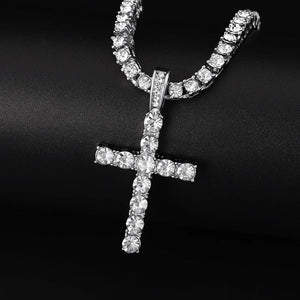 Planet Gates Men Women Hip Hop Cross Pendant Necklace With 4mm Zircon Tennis Chain Iced Out Exquisite Bling Jewelry Fashion Trendy Creative