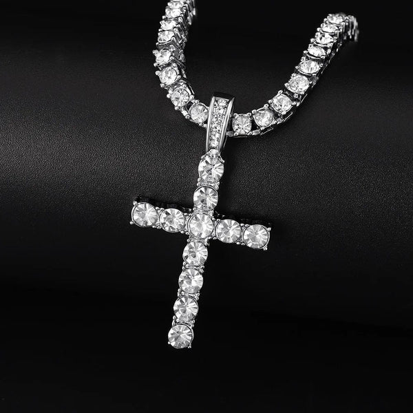 Planet Gates Men Women Hip Hop Cross Pendant Necklace With 4mm Zircon Tennis Chain Iced Out Exquisite Bling Jewelry Fashion Trendy Creative