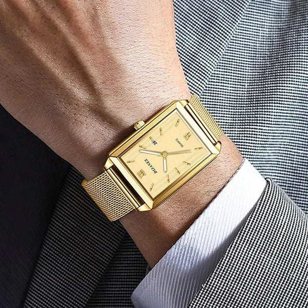 Planet Gates Mens Fashion Sports Watches Simple Men Luxury Gold Business Ultra Thin Stainless Steel Mesh Belt Quartz Watch