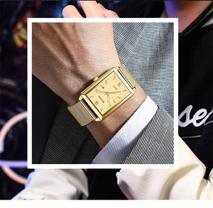 Planet Gates Mens Fashion Sports Watches Simple Men Luxury Gold Business Ultra Thin Stainless Steel Mesh Belt Quartz Watch