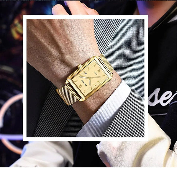 Planet Gates Mens Fashion Sports Watches Simple Men Luxury Gold Business Ultra Thin Stainless Steel Mesh Belt Quartz Watch