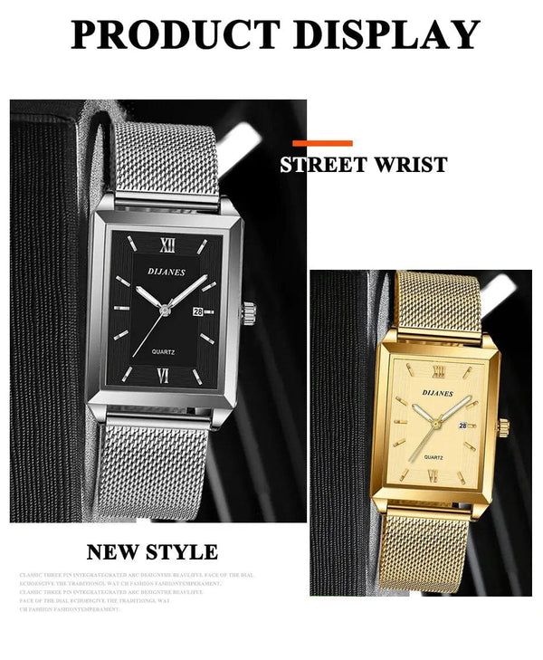 Planet Gates Mens Fashion Sports Watches Simple Men Luxury Gold Business Ultra Thin Stainless Steel Mesh Belt Quartz Watch