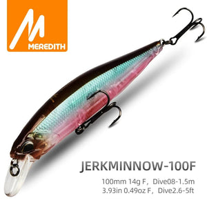 Planet Gates MEREDITH JERK MINNOW 100F 14g  Floating Wobbler Fishing Lure 24Color Minnow Lure Hard Bait Quality Professional Depth0.8-1.0m