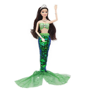 Planet Gates Mermaid -Green / Doll with Clothes 11 Inch Mermaid Doll Full Set Multi Joints Movable 30cm Height Doll with Sequin Skirt Suit Girls Dress Up Toys