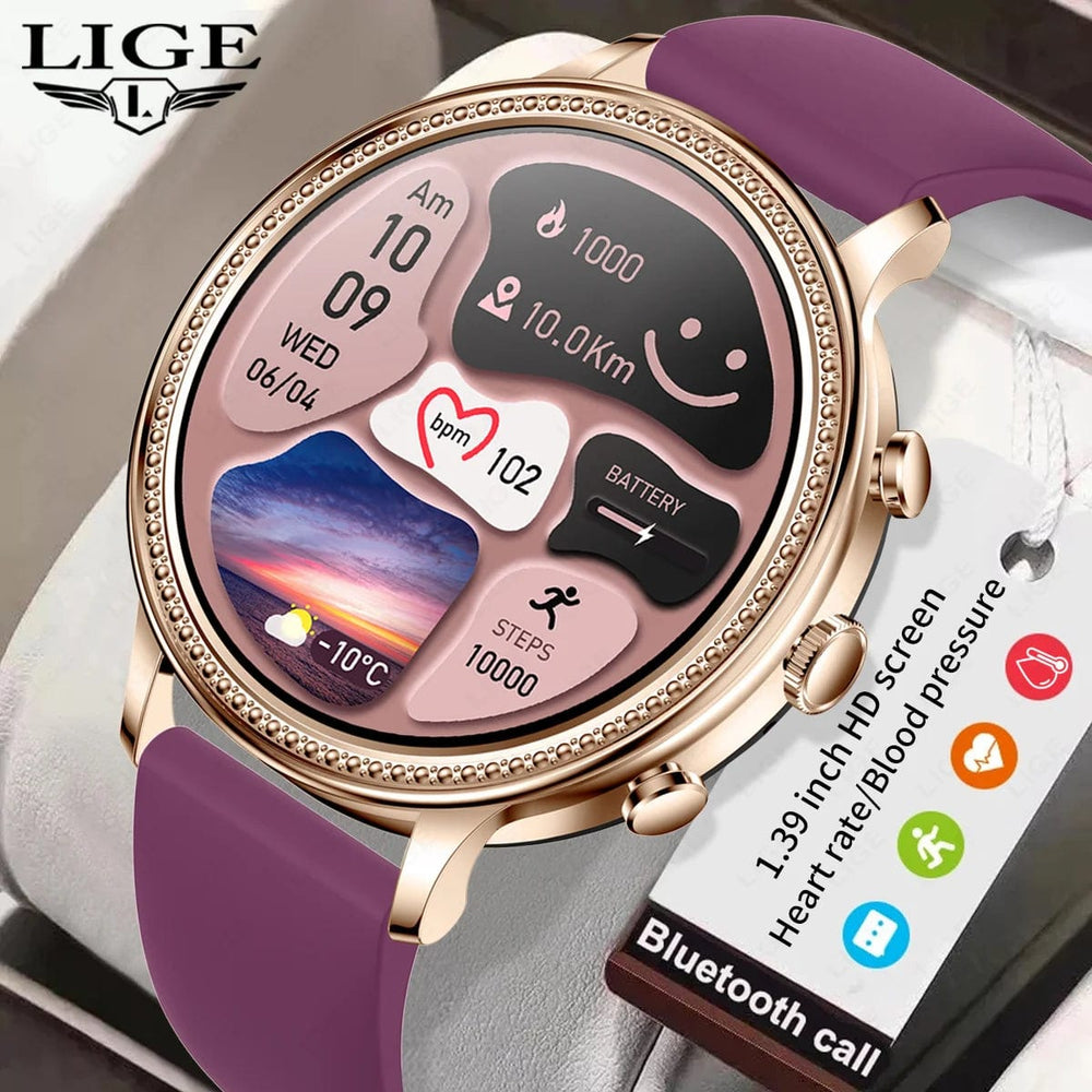 Planet Gates mesh gold Purple / Bluetooth call / CHINA LIGE Luxury Smart Watches For Women Bluetooth Call Connected Phone Women Watch Health Monitor Sports Smartwatch 2023 Women Gift