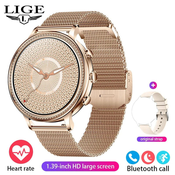 Planet Gates mesh gold Purple / Bluetooth call / CHINA LIGE Luxury Smart Watches For Women Bluetooth Call Connected Phone Women Watch Health Monitor Sports Smartwatch 2023 Women Gift