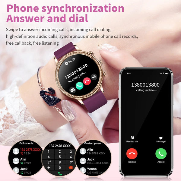 Planet Gates mesh gold Purple / Bluetooth call / CHINA LIGE Luxury Smart Watches For Women Bluetooth Call Connected Phone Women Watch Health Monitor Sports Smartwatch 2023 Women Gift