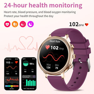 Planet Gates mesh gold Purple / Bluetooth call / CHINA LIGE Luxury Smart Watches For Women Bluetooth Call Connected Phone Women Watch Health Monitor Sports Smartwatch 2023 Women Gift