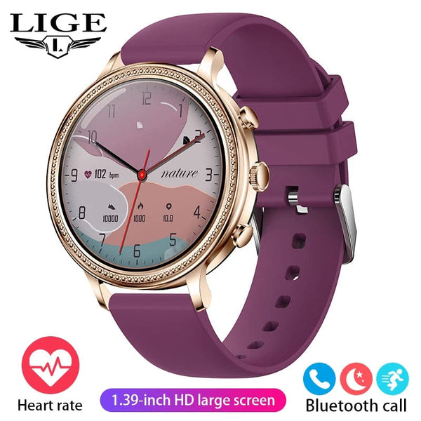 Planet Gates mesh gold Purple / Bluetooth call / CHINA LIGE Luxury Smart Watches For Women Bluetooth Call Connected Phone Women Watch Health Monitor Sports Smartwatch 2023 Women Gift
