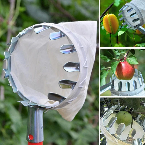 Planet Gates Metal Fruit Picker for High Tree Orchard Apple Peach Cherry Catcher Farm Garden Picking Tool Portable Fruit Collection Pouch