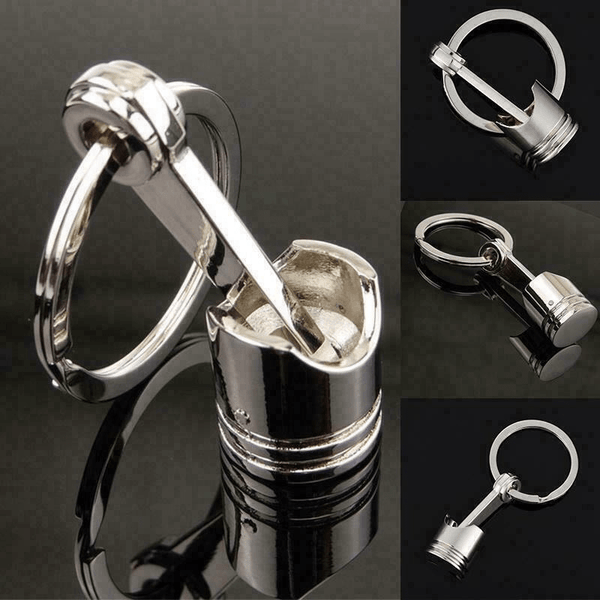 Planet Gates Metallic Luster Creative Metal Piston Model Keyring: A Stylish Keychain for Car Enthusiasts!