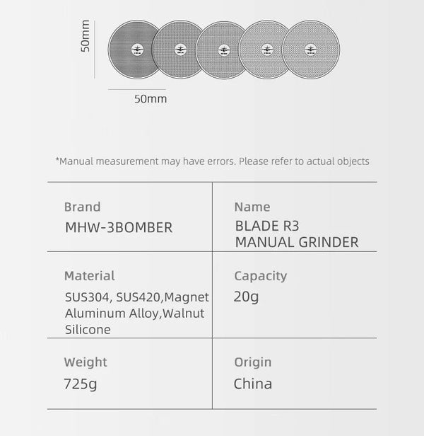 Planet Gates MHW-3BOMBER Manual Coffee Grinder Numerical External Setting Stainless Steel Conical Burr Fit Drip Coffee Espresso Barista Gifts