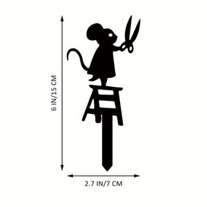 Planet Gates Mice 1pc Metal Garden Stake Silhouette, Mouse With Scissors Design, 17.02x6.86 Cm Decorative Art Lawn Yard Sign, Creative Animal Sculpture Ornament, Outdoor Decor For Spring Season, Durable Metal Material