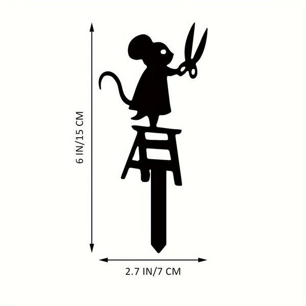 Planet Gates Mice 1pc Metal Garden Stake Silhouette, Mouse With Scissors Design, 17.02x6.86 Cm Decorative Art Lawn Yard Sign, Creative Animal Sculpture Ornament, Outdoor Decor For Spring Season, Durable Metal Material