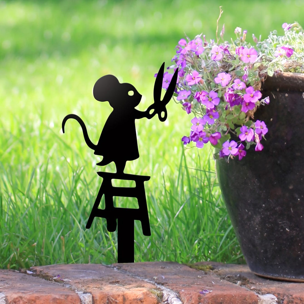 Planet Gates Mice 1pc Metal Garden Stake Silhouette, Mouse With Scissors Design, 17.02x6.86 Cm Decorative Art Lawn Yard Sign, Creative Animal Sculpture Ornament, Outdoor Decor For Spring Season, Durable Metal Material