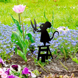 Planet Gates Mice 1pc Metal Garden Stake Silhouette, Mouse With Scissors Design, 17.02x6.86 Cm Decorative Art Lawn Yard Sign, Creative Animal Sculpture Ornament, Outdoor Decor For Spring Season, Durable Metal Material