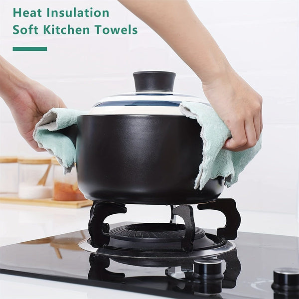 Planet Gates Microfiber Dish Cloths 10pcs Set Soft Absorbent Double-sided Coral Velvet Dish Towels with Strong Stain Removal Scouring Pads Machine Washable Reusable for Kitchen Bathroom Car Window