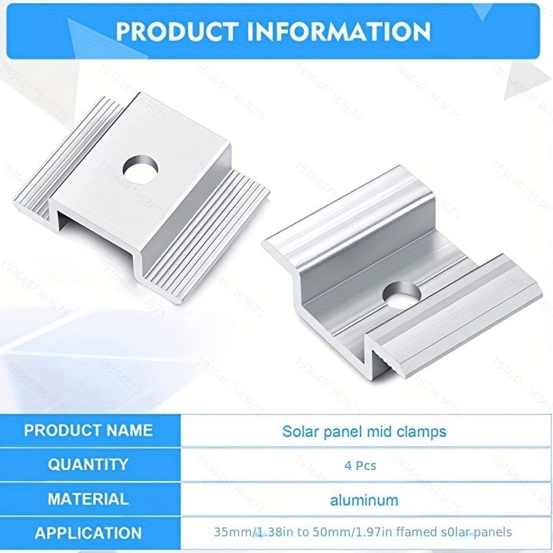 Planet Gates Mid Clamp【4pcs】 4pcs Panel Mid Clamps Solar Panel Bracket Aluminium Mounting Accessories Aluminum Solar Mid Clamp For Solar Panel Mounting Solar Panel Mid Clamp