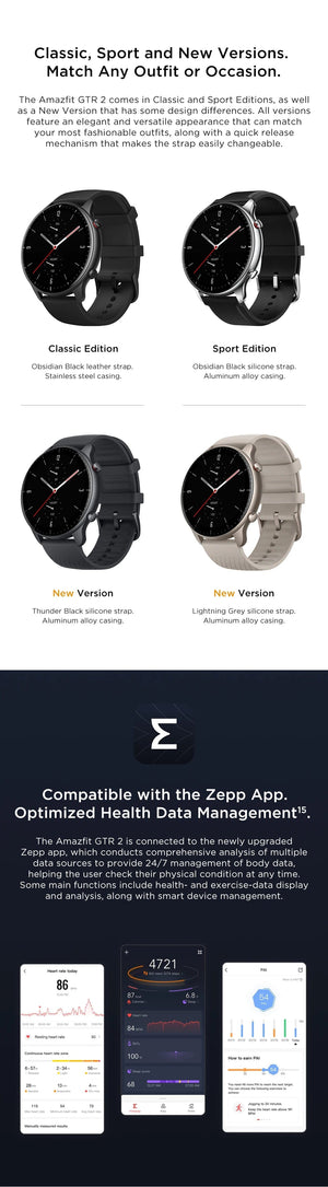 Planet Gates Midnight Black / GTR 2 New Version / spain Euro Amazfit GTR 2 New Version 46mm Smartwatch Ultra-long Battery Life Alexa Built-inSmart Watch For Android iOS Phone