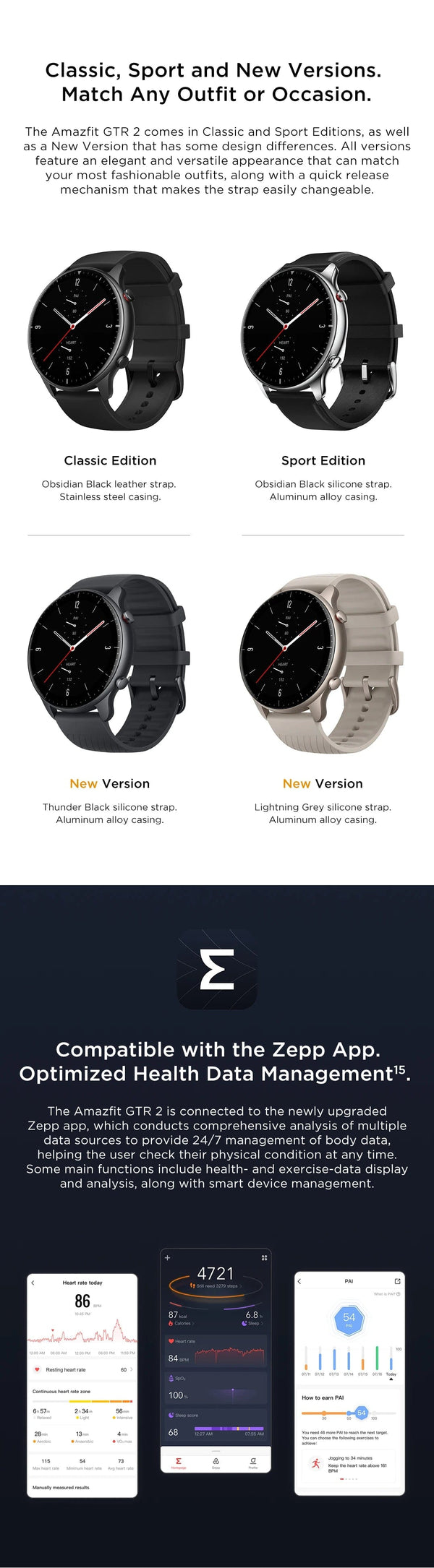 Planet Gates Midnight Black / GTR 2 New Version / spain Euro Amazfit GTR 2 New Version 46mm Smartwatch Ultra-long Battery Life Alexa Built-inSmart Watch For Android iOS Phone