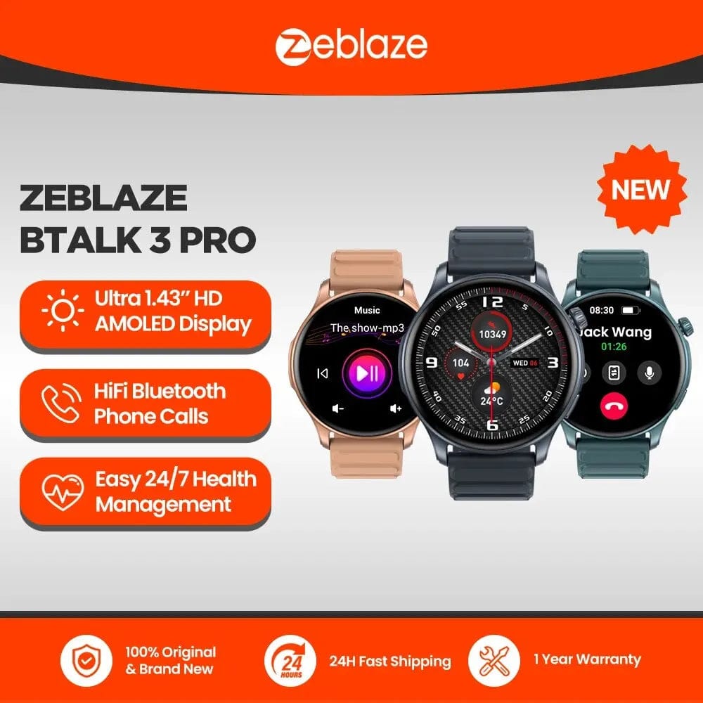 Planet Gates Midnight Blue New Zeblaze Btalk 3 PRO Smart Watch AMOLED Display Hi-Fi Bluetooth Phone Calls Smartwatch Health and Fitness Tracking