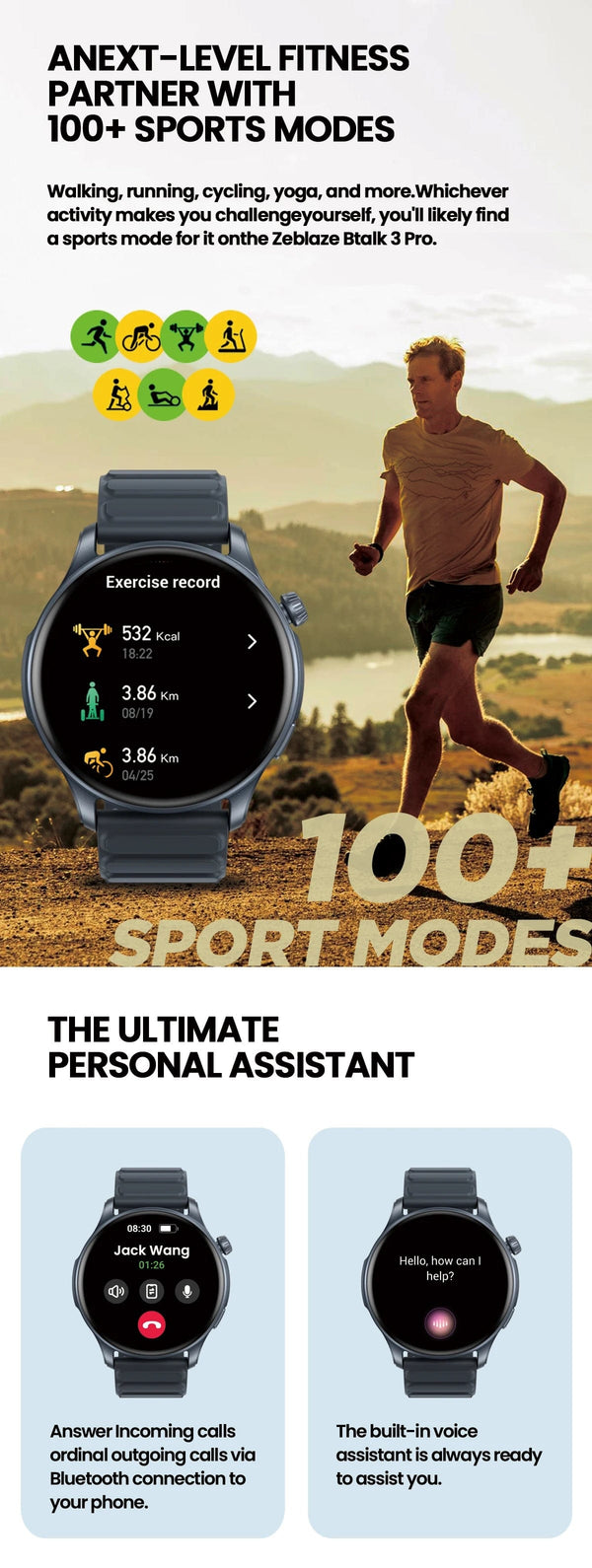 Planet Gates Midnight Blue New Zeblaze Btalk 3 PRO Smart Watch AMOLED Display Hi-Fi Bluetooth Phone Calls Smartwatch Health and Fitness Tracking