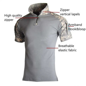 Planet Gates Military Camo Shirts Tees Mens Outdoor Airsoft Tactical Combat Shirt Hunting Clothes Tops Workout Clothing Army T Shirt Hiking