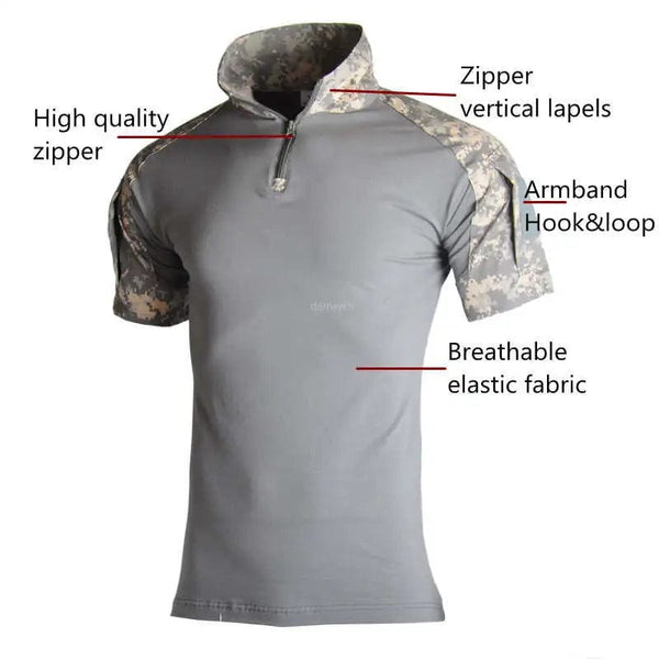 Planet Gates Military Camo Shirts Tees Mens Outdoor Airsoft Tactical Combat Shirt Hunting Clothes Tops Workout Clothing Army T Shirt Hiking