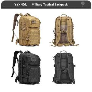 Planet Gates Military Tactical Backpack 3 Day Assault Pack Army Molle Bag 38/45L Large Outdoor Waterproof Hiking Camping Travel 600D Rucksack