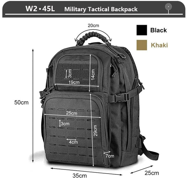 Planet Gates Military Tactical Backpack 3 Day Assault Pack Army Molle Bag 38/45L Large Outdoor Waterproof Hiking Camping Travel 600D Rucksack