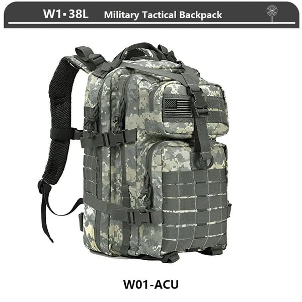 Planet Gates Military Tactical Backpack 3 Day Assault Pack Army Molle Bag 38/45L Large Outdoor Waterproof Hiking Camping Travel 600D Rucksack