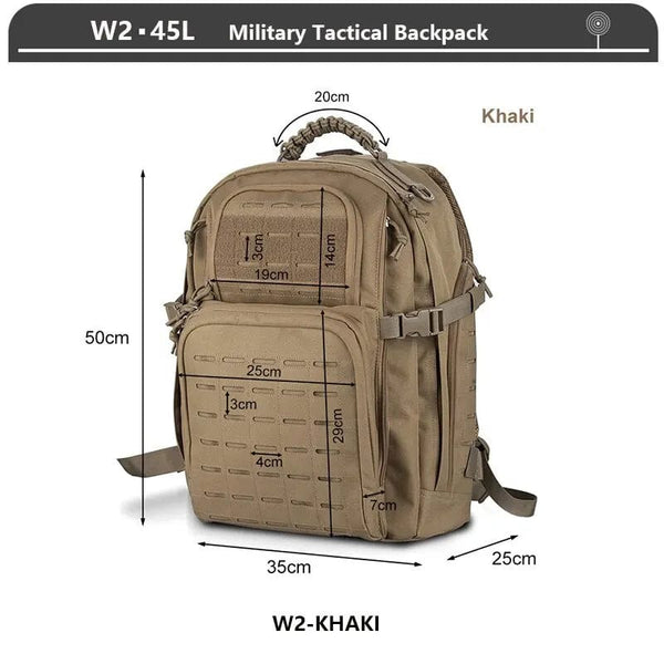 Planet Gates Military Tactical Backpack 3 Day Assault Pack Army Molle Bag 38/45L Large Outdoor Waterproof Hiking Camping Travel 600D Rucksack