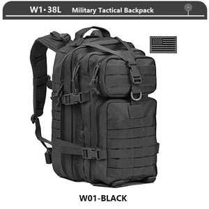 Planet Gates Military Tactical Backpack 3 Day Assault Pack Army Molle Bag 38/45L Large Outdoor Waterproof Hiking Camping Travel 600D Rucksack
