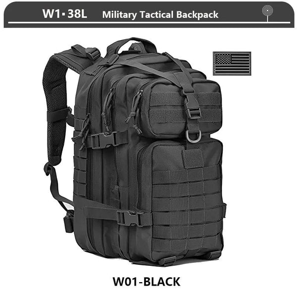 Planet Gates Military Tactical Backpack 3 Day Assault Pack Army Molle Bag 38/45L Large Outdoor Waterproof Hiking Camping Travel 600D Rucksack